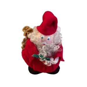 Vintage Handmade Hand Painted Santa  wooden face felt body 4.5”